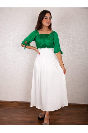 فستان ميدي بخصر مطاطي و أكمام متوسطة الطول