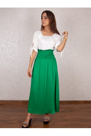 فستان ميدي بخصر مطاطي و أكمام متوسطة الطول