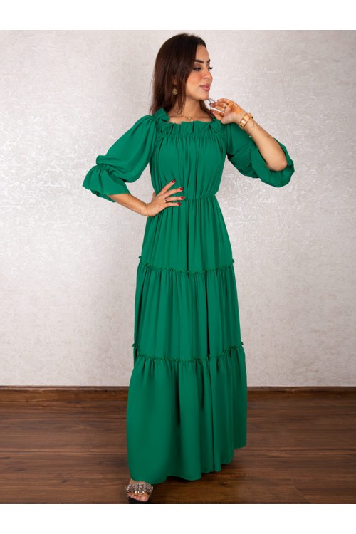 فستان طويل بطبقات و خصر مطاطي