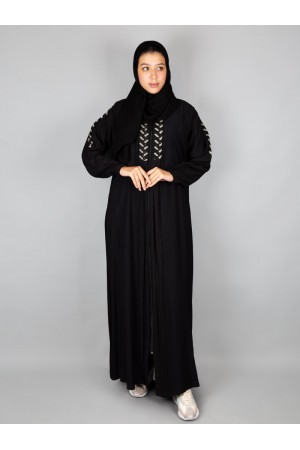 Embroidered long-sleeved abaya with elasticated edges