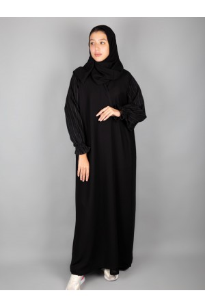 Abaya with striped sleeves and a headscarf