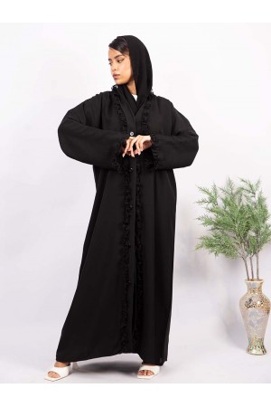 Black abaya with ruffle design