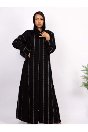 Black abaya with gray embroidered zipper