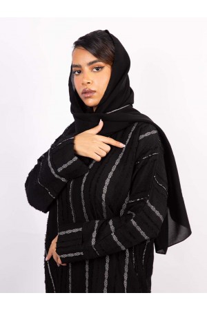 Black abaya with gray embroidered zipper