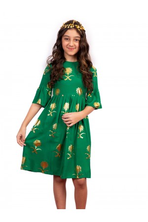 Girls' dress with two swords and palm print