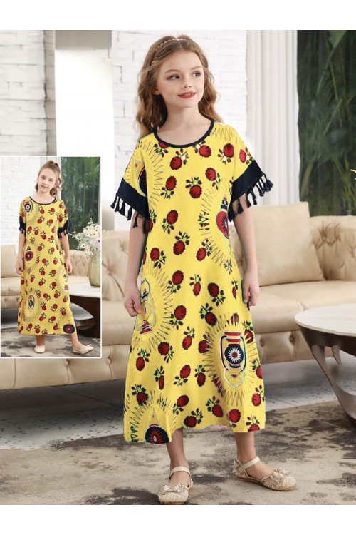 جلابية قطن ميدي فضفاضة مزينة بطبعات