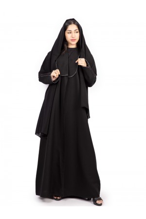 Black abaya with a distinctive design of the sleeves and collar