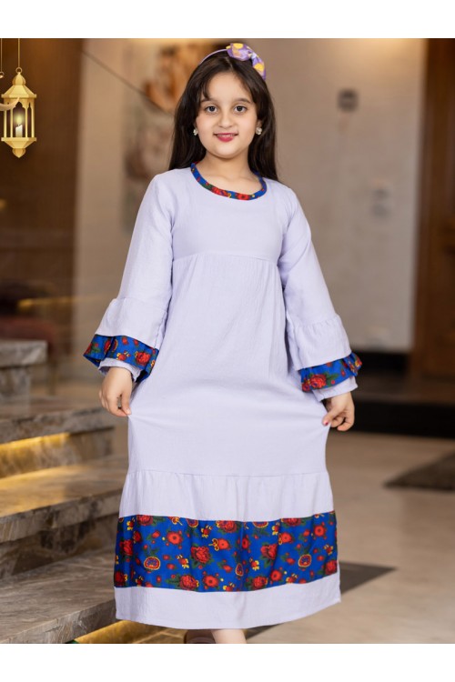 جلابية رمضانية  بأكمام طويلة بناتي واطراف مزينة بالزهور