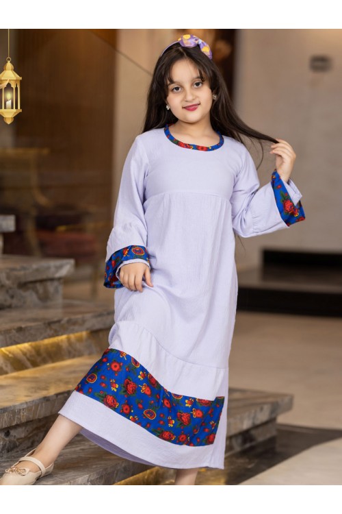 جلابية رمضانية  بأكمام طويلة بناتي واطراف مزينة بالزهور