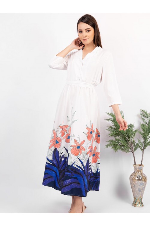 فستان ميدي بأطراف مزينة بالزهور