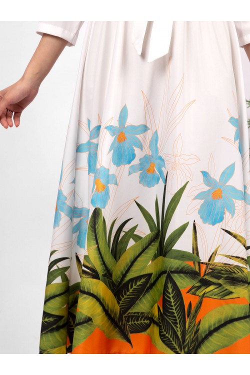 فستان ميدي بأطراف مزينة بالزهور