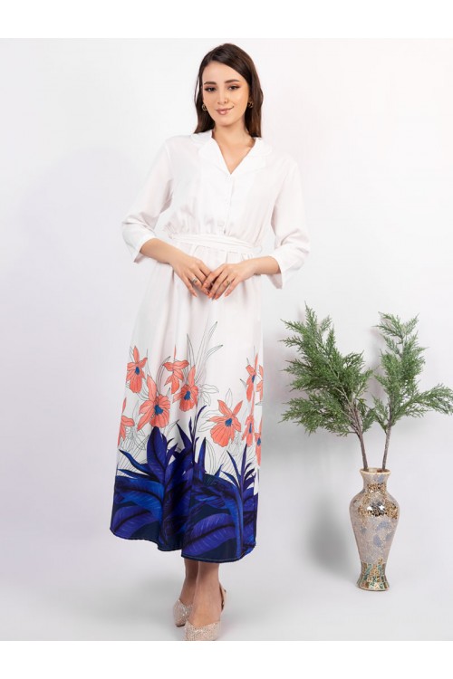 فستان ميدي بأطراف مزينة بالزهور