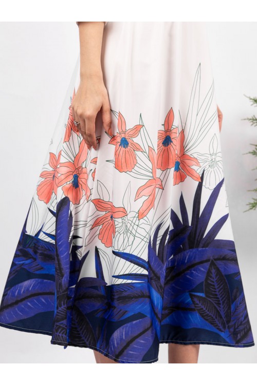 فستان ميدي بأطراف مزينة بالزهور