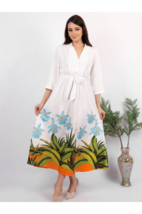 فستان ميدي بأطراف مزينة بالزهور