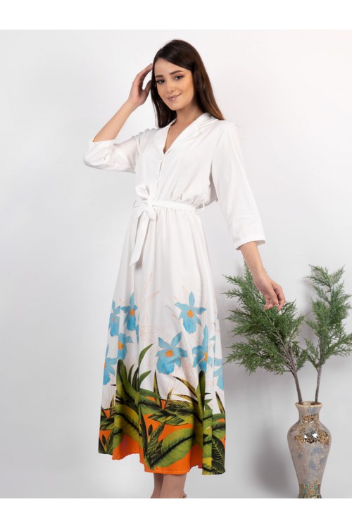 فستان ميدي بأطراف مزينة بالزهور