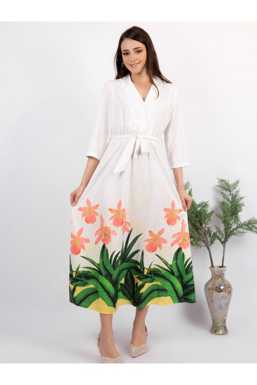 فستان ميدي بأطراف مزينة بالزهور