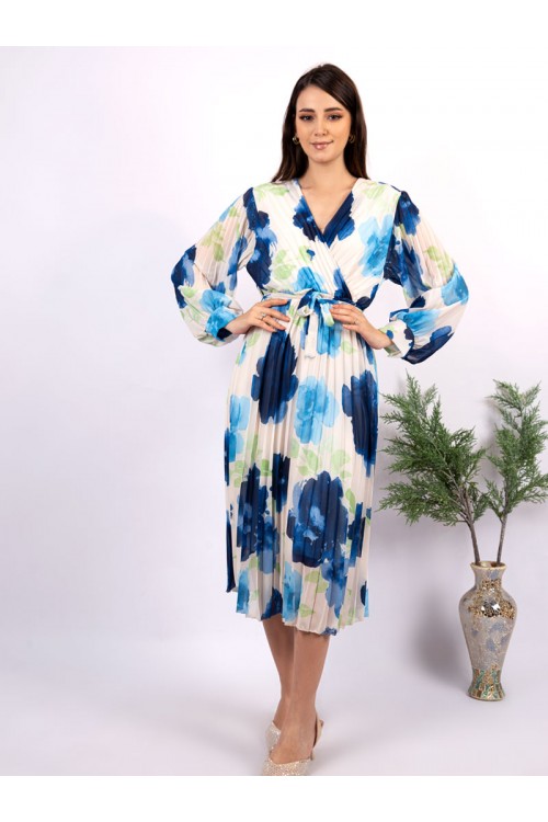 فستان ميدي مشجر بأكمام طويلة