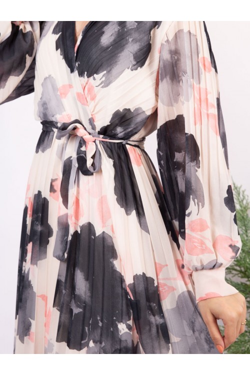 فستان ميدي مشجر بأكمام طويلة