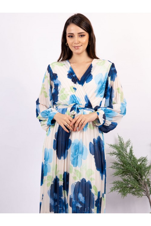 فستان ميدي مشجر بأكمام طويلة