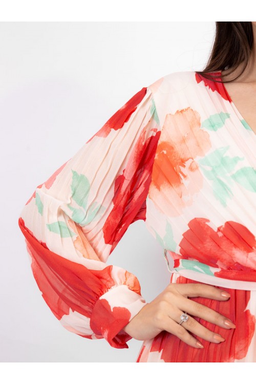 فستان ميدي مشجر بأكمام طويلة