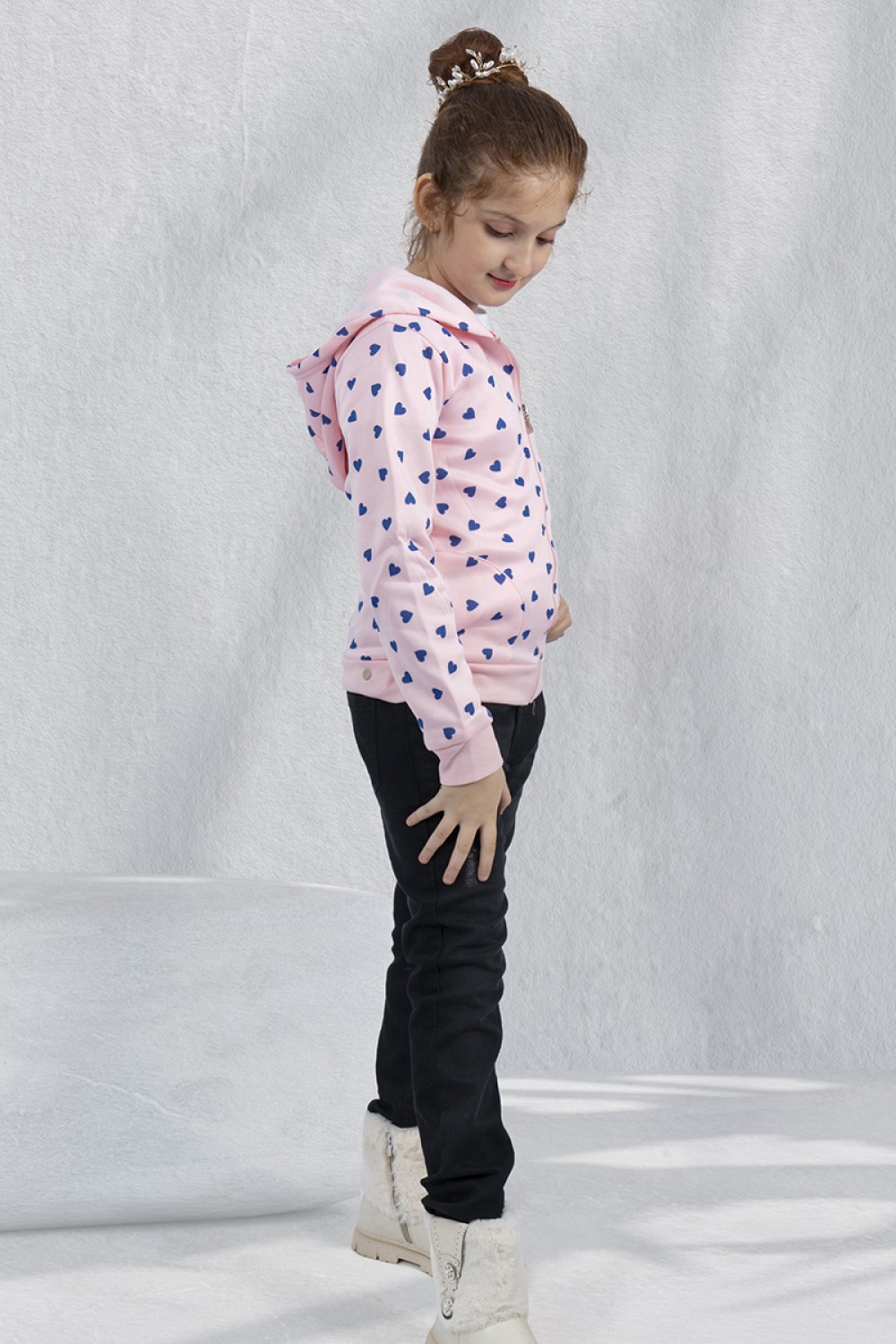 Girls Pink Typographic Printed Winter Varsity Jacket main image 0