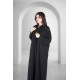 عباية سوداء أنيقة سحاب أمامي كمل مخفي ياقة عالية وجيوب امامية مع طرحة سادة
