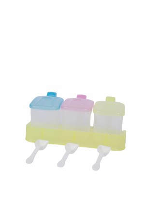 حافظات بهارات بلاستيك متعددة الاستخدام 3 علب مع 3 ملاعق وحامل باللون الاصفر 