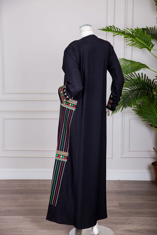 جلابية تراثية نسائي متعدد الالوان تطريز عسيري ونقوشات ملونة من الأمام والجوانب و الأكمام