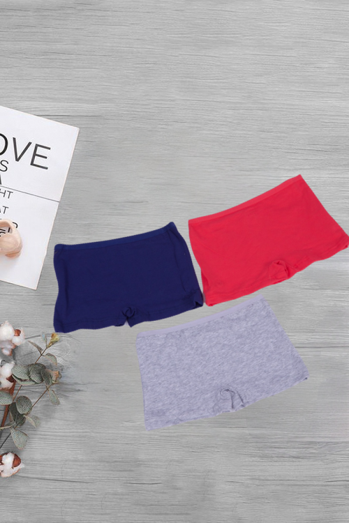 3 قطع بوكسر بناتي داخلي سادة ألوان متعددة بخصر مطاطي