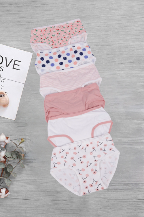 6 قطع سراويل داخلية متعددة الالوان سادة وبطبعات بخصر مطاطي