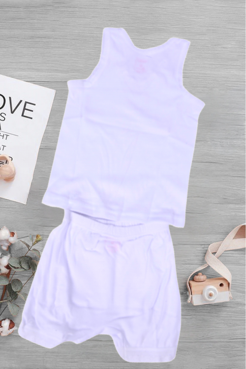 طقم بناتي داخلي لون أبيض قطعتين فنيله علاقي بتطريز دانتيل  وشورت بخصر مطاطي