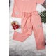 طقم بناتي أنيق قطعتين تي شيرت أكمام قصيرة بكتابات من الأمام و بنطلون برباط على الخصر