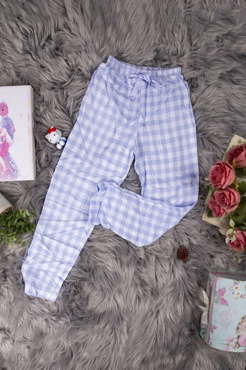 بيجاما بناتي أنيقة قطعتين قميص كاروهات أكمام قصيرة بياقة و أزرار أمامية وبنطلون برباط على الخصر