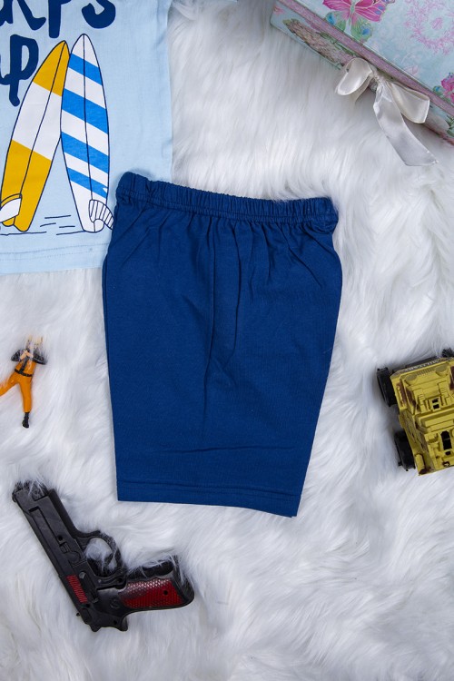 طقم بيجاما ولادي قطعتين تيشرت أكمام قصيرة بكتابات من الأمام مع شورت قصير