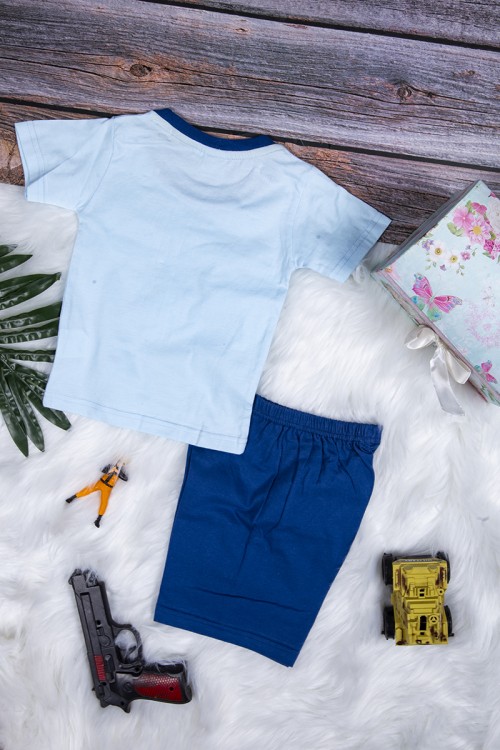 طقم بيجاما ولادي قطعتين تيشرت أكمام قصيرة بكتابات من الأمام مع شورت قصير