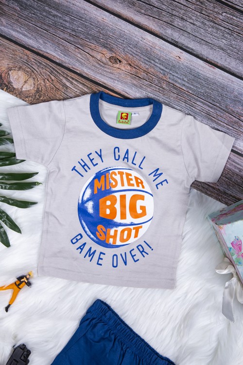 طقم بيجاما ولادي قطعتين تيشرت أكمام قصيرة بكتابات من الأمام مع شورت قصير