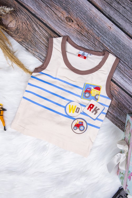 طقم بيجاما ولادي قطعتين تيشرت أكمام قصيرة بكتابات ورسوم من الأمام مع شورت قصير