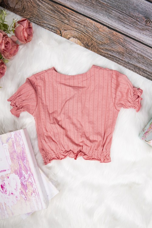 بلوزة بناتي لون برتقالي أكمام قصيرة  بأزرار من الأمام  و زم من الأطراف و الأكمام  