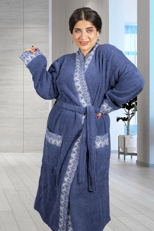 طقم روب حمام طويل لون كحلي 2 قطع يتكون من روب  ومنشفة كبيرة ومنشفة رأس وقفاز غسيل و شبشب