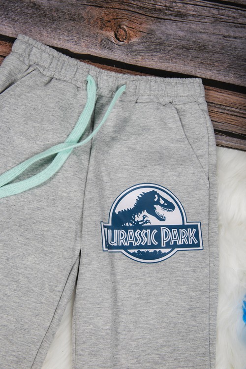 طقم ولادي قطعتين أنيق تي شيرت لون سماوي برسومات من الأمام و شورت رمادي قصير برباط على الخصر