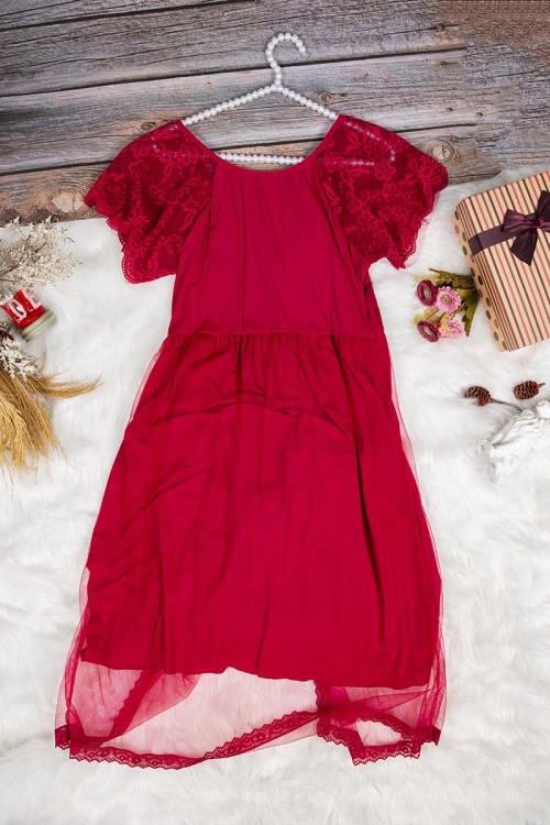 قميص نوم لانجري نسائي قصير قطعتين ساتان مع دانتيل بأكمام قصيرة