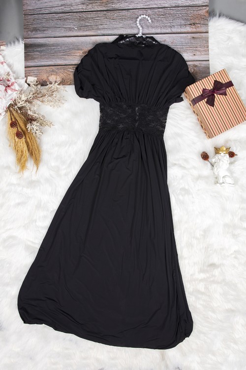 قميص نوم لانجري نسائي ثلاث قطع ساتان مع دانتيل أبيض روب خارجي طويل و قطعتين داخلي 