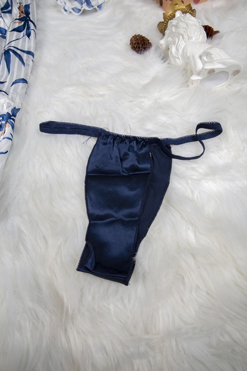 قميص نوم لانجري نسائي قصير ناعم ثلاث قطع قماش ساتان سادة مع مشجر 