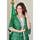 بشت وطني نسائي أنيق لون أخضر قماش شيفون بأطراف مطرزة باللون الفضي أكمام قصيرة و مفتوح برباط من الأمام