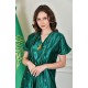 جلابية نسائي أنيقة قطعتين لون أخضر قماش لامع بأكمام قصيرة و أطراف مطرزة باللون الذهبي من الأسفل