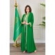بشت وطني نسائي أنيق لون أخضر قماش شيفون بأطراف مطرزة باللون الفضي أكمام قصيرة و مفتوح برباط من الأمام