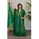 بشت وطني نسائي أنيق لون أخضر قماش شيفون بأطراف مطرزة باللون الذهبي أكمام قصيرة و مفتوح برباط من الأمام