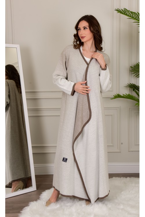 عباية شتوي نسائي تركي أنيقة لون سكري