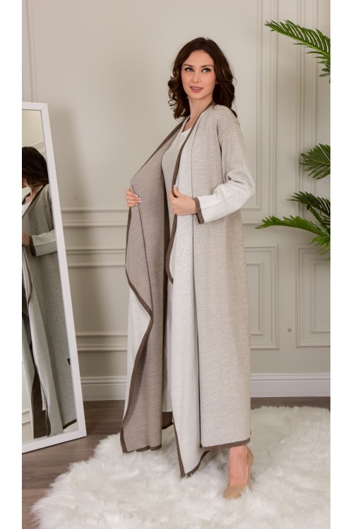 عباية شتوي نسائي تركي أنيقة لون سكري