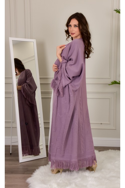 عباية شتوي نسائي تركي أنيقة لون موف